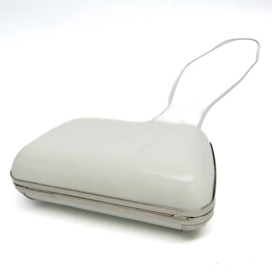Balenciaga Hard Case Clutch Leather with Metal Detail, White, Leather, Clutch