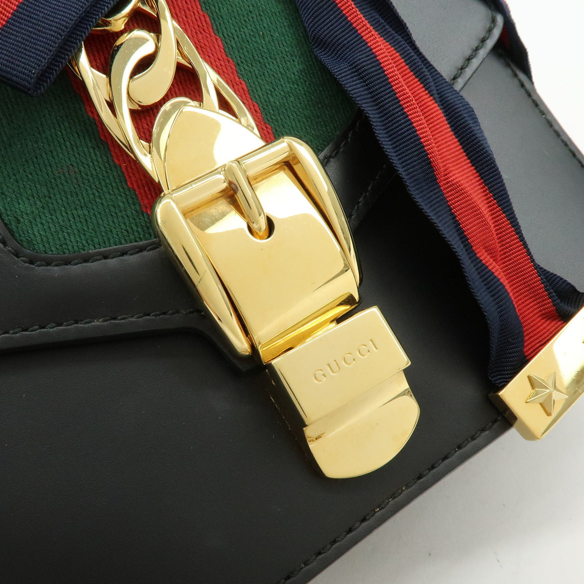 Gucci Sylvie Leather, Black, Leather, Shoulder Bag