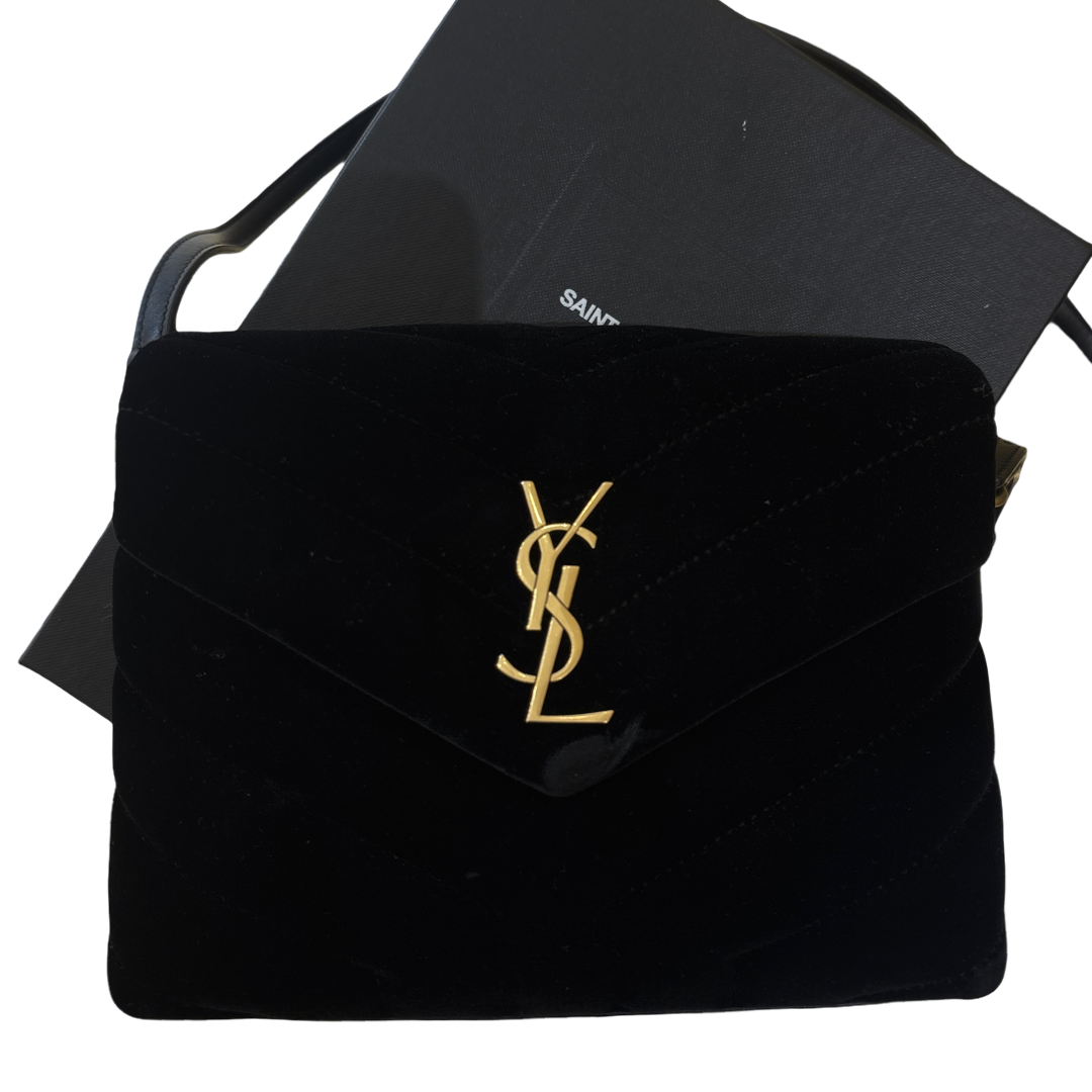 Saint Laurent LouLou Document Clutch Matelasse Chevron Leather, Black, Velvet, Handbag