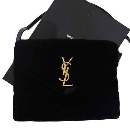 Saint Laurent LouLou Document Clutch Matelasse Chevron Leather, Black, Velvet, Handbag