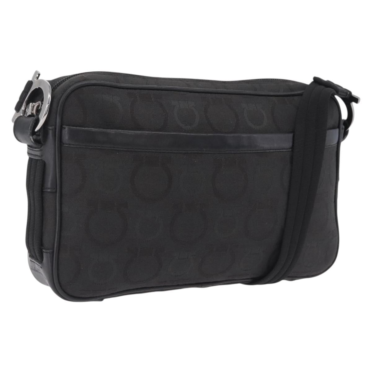 Salvatore Ferragamo Gancini Canvas, Black, Canvas, Crossbody Bag