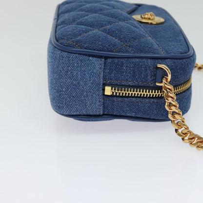 Versace Medusa Icon Front Slip Pocket Camera Quilted Denim, Blue, Canvas, Shoulder Bag