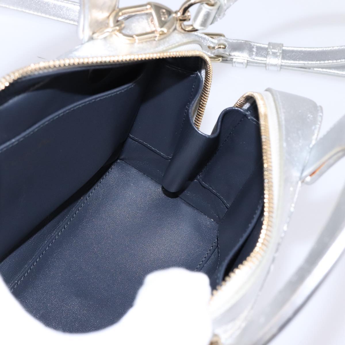 Christian Dior Cannage Granville Mini Bowling Bag Metallic Leather, Silver, Leather, Crossbody Bag