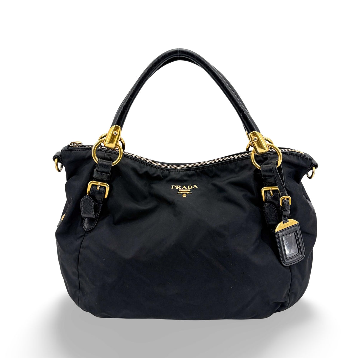 Prada Shoulder Python, Black, Nylon, Shoulder Bag