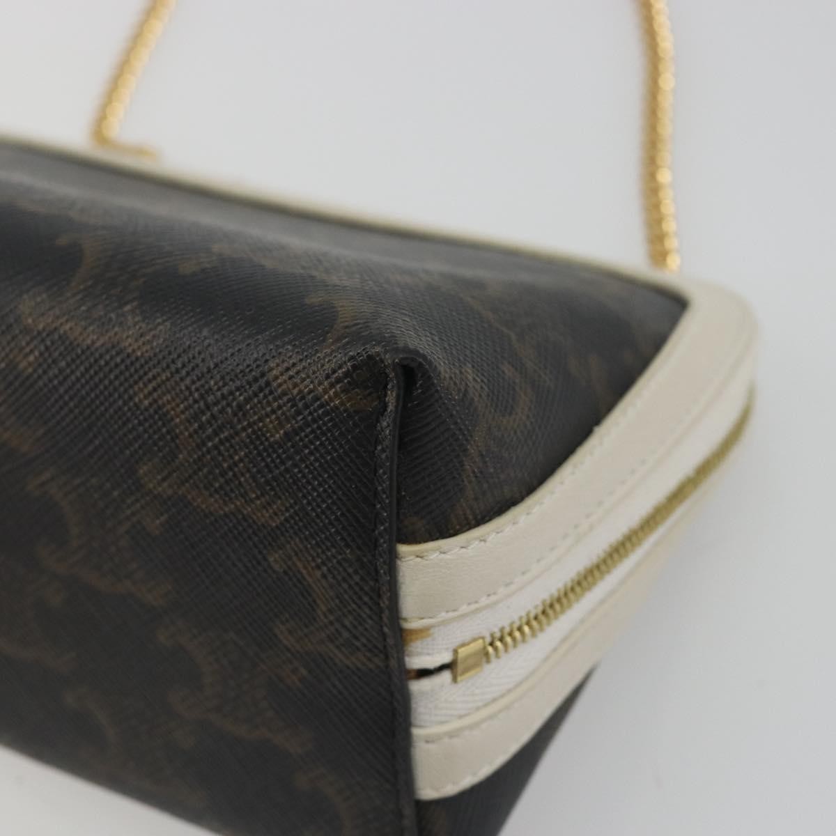 Celine Zip Around Chain Clutch Triomphe Coated Canvas, Brown, Canvas, Clutch