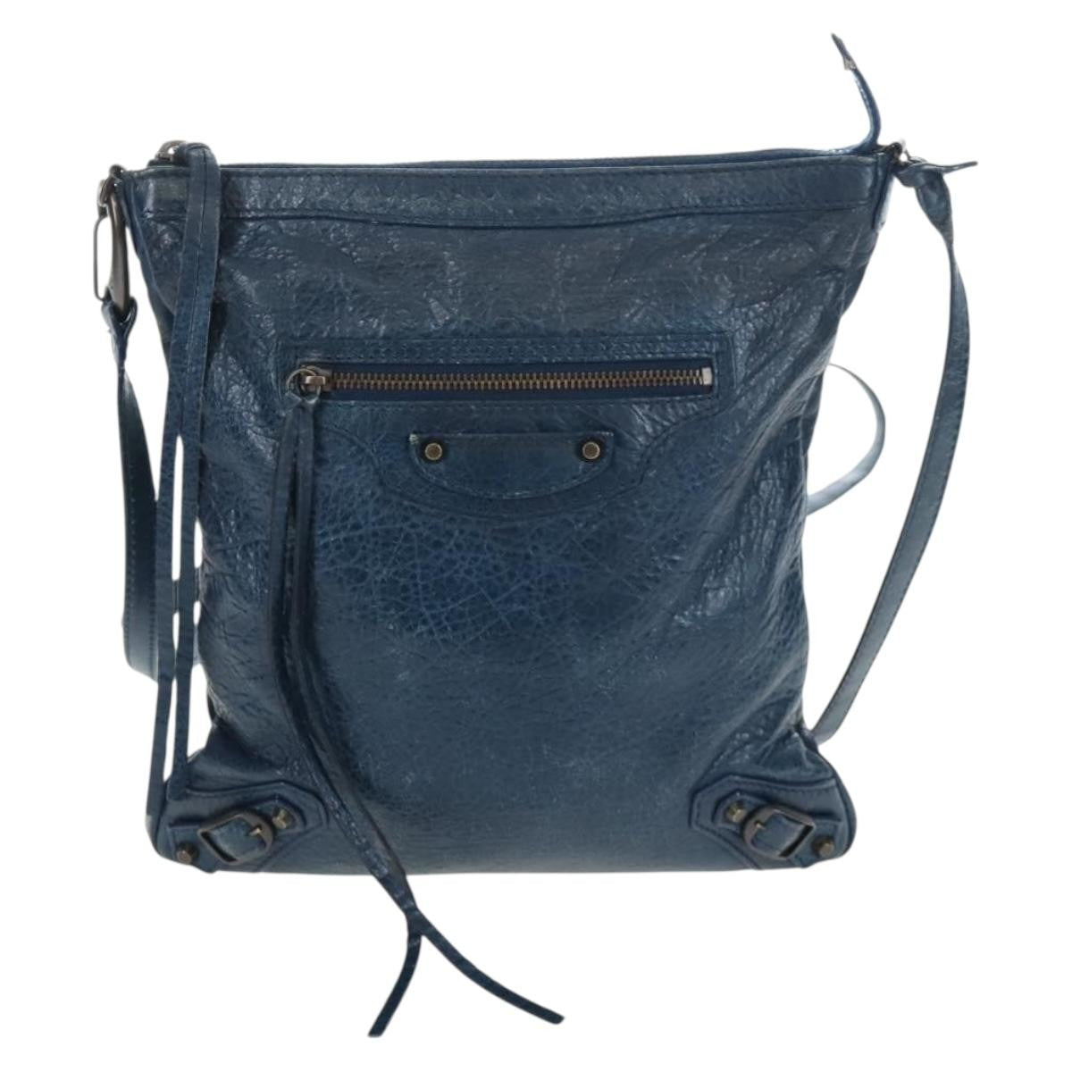 Balenciaga Flat Crossbody Classic Studs Leather, Navy, Leather, Crossbody Bag
