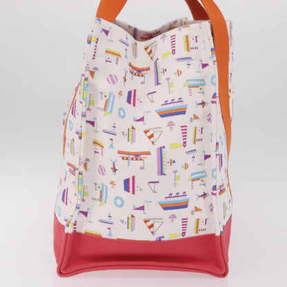 Hermes Beach Printed Toile, White, Canvas, Tote Bag