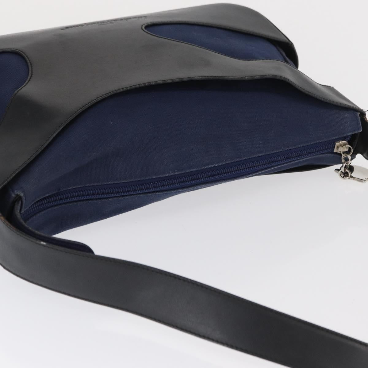 Salvatore Ferragamo Cut Out Leather and Canvas, Navy, Canvas, Shoulder Bag