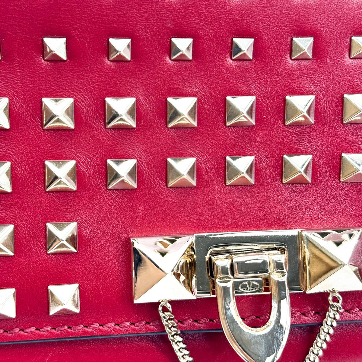 Valentino Garavani Demilune Clutch Studded Leather, Red, Leather, Clutch