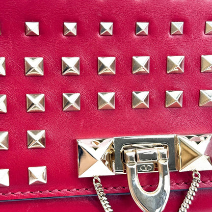 Valentino Garavani Demilune Clutch Studded Leather, Red, Leather, Clutch