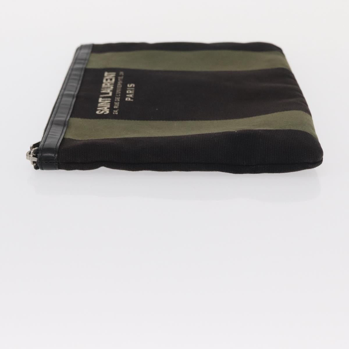 Saint Laurent Beach Zip Canvas, Khaki, Canvas, Clutch