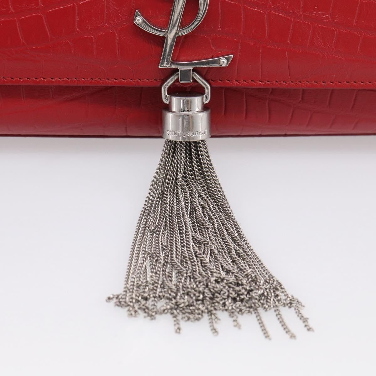 Saint Laurent Classic Monogram Crocodile Embossed Leather, Red, Leather, Crossbody Bag