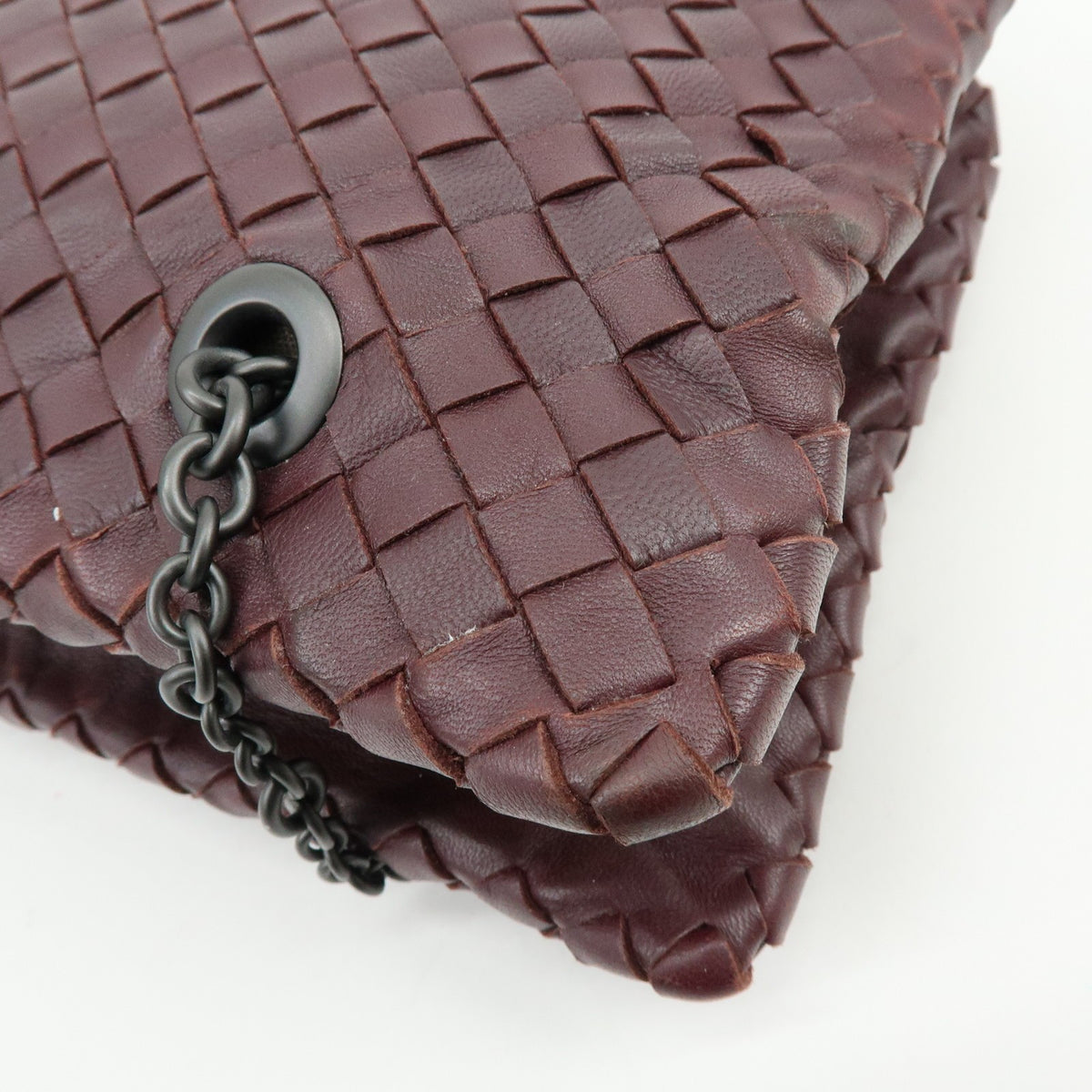 Bottega Veneta Double Chain Intrecciato Nappa, Burgundy, Leather, Tote Bag