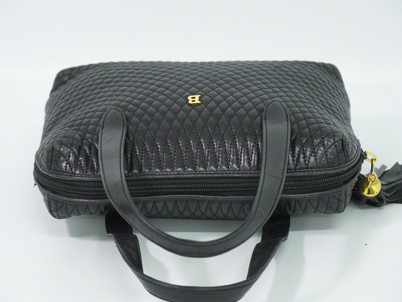 Bally Vintage Quilted Leather, Black, Leather, Handbag