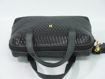 Bally Vintage Quilted Leather, Black, Leather, Handbag