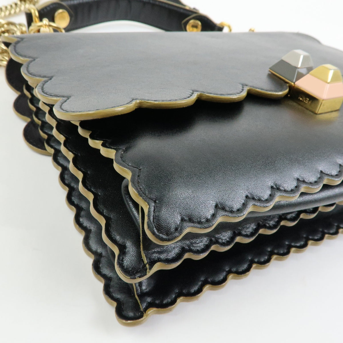 Fendi Kan I Leather, Black, Leather, Shoulder Bag