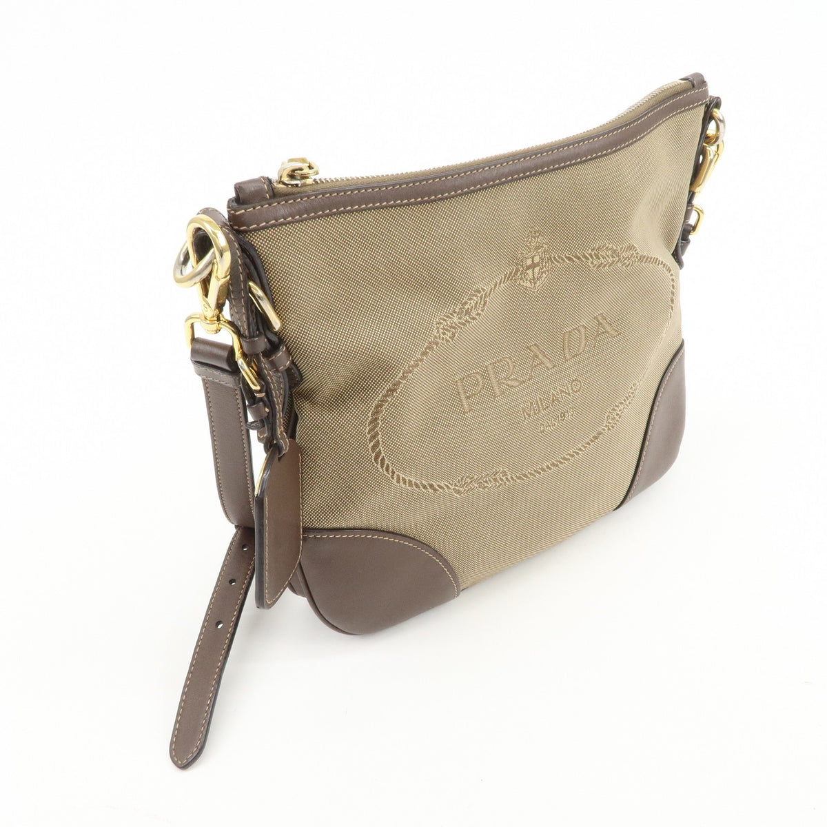 Prada Logo Canvas, Beige, Canvas, Tote Bag