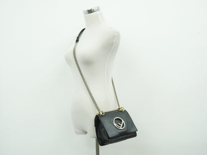 Fendi Kan I F Leather, Black, Leather, Shoulder Bag