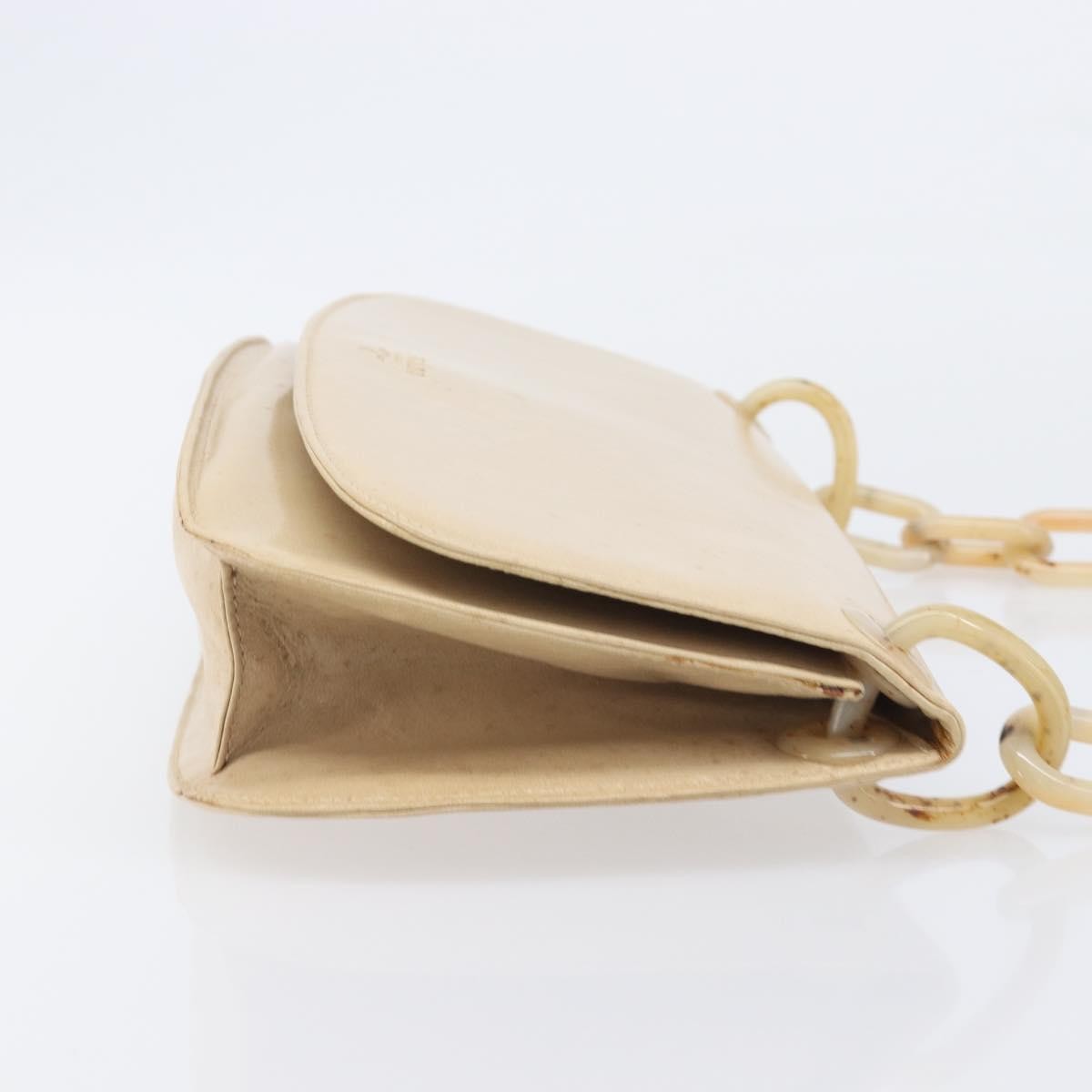 Prada Resin Chain Ruffle Flap Leather, Beige, Leather, Handbag