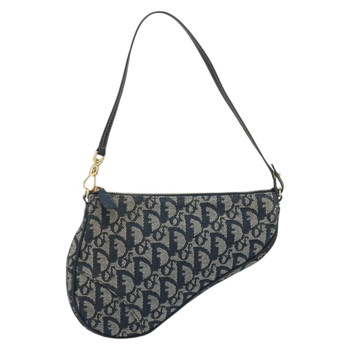 Christian Dior Vintage Saddle Diorissimo Canvas, Navy, Canvas, Shoulder Bag