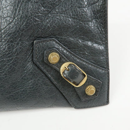 Balenciaga Zip Around Giant Studs Clutch Leather, Gray, Leather, Clutch