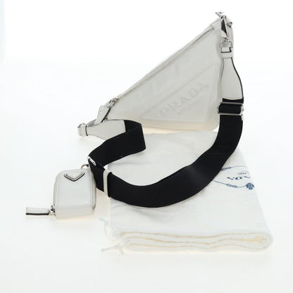 Prada Triangle Logo Wristlet Embossed Leather, White, Leather, Clutch