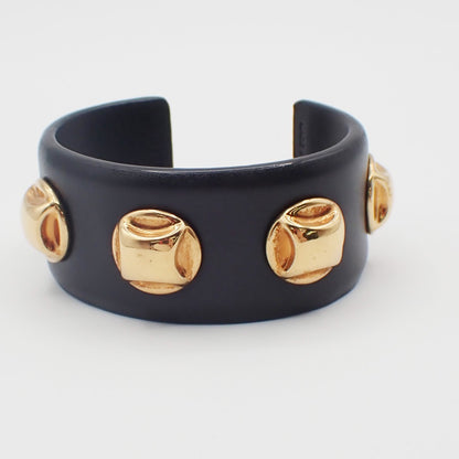Celine Stud Cuff Leather and Plated Metal, Black, Leather, Bracelet