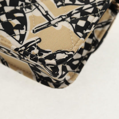 Chanel Flap Card Holder on Chain Quilted Printed Canvas, Beige, Satin, Shoulder Bag