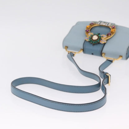 Miu Miu Madras Crystal Buckle Leather, Blue, Leather, Shoulder Bag
