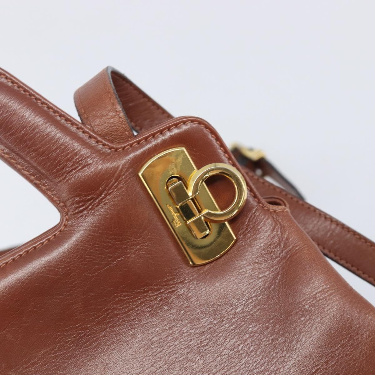 Salvatore Ferragamo Wanda Leather, Brown, Leather, Handbag