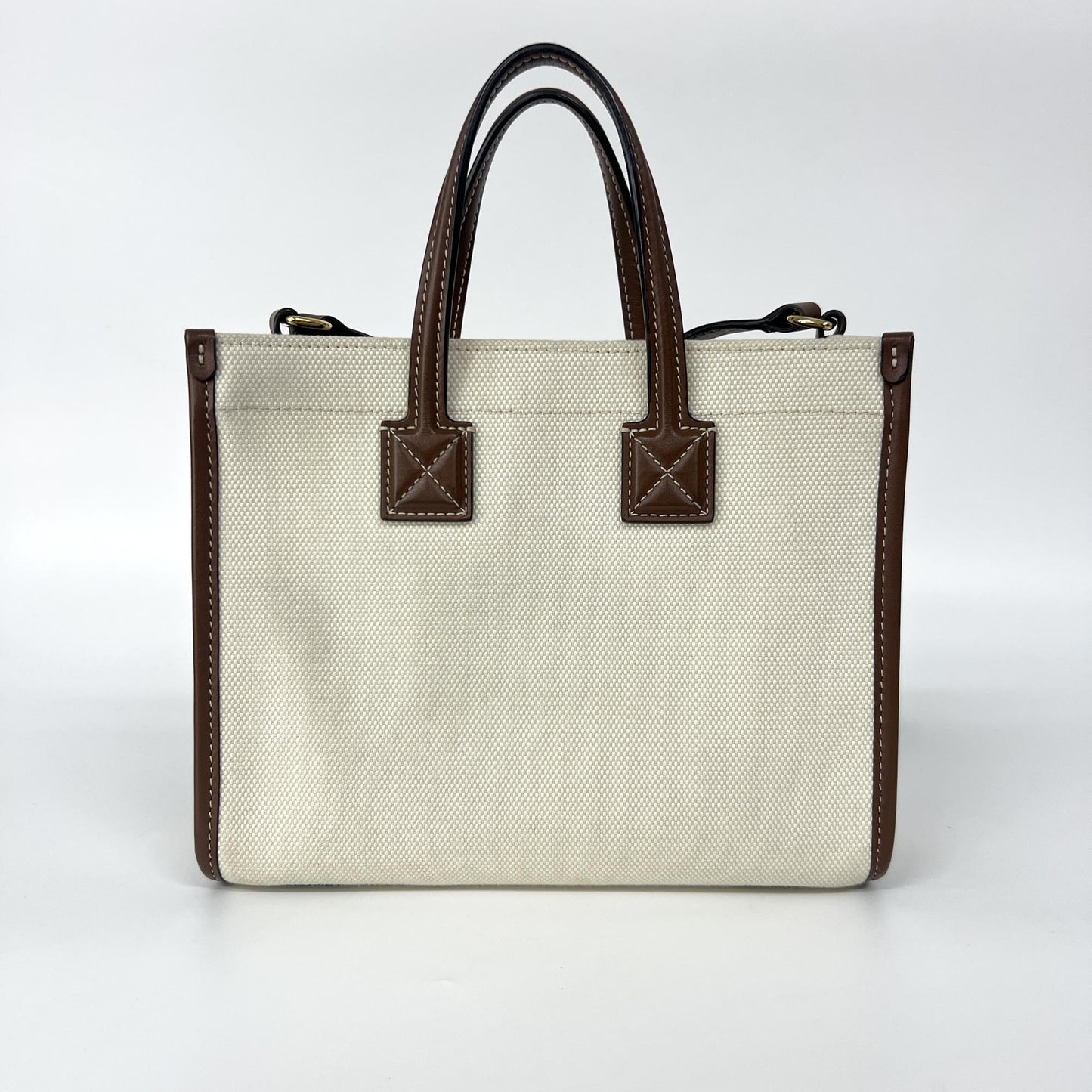 Burberry Freya Shopping Tote Canvas with Leather, Beige, Canvas, Tote Bag