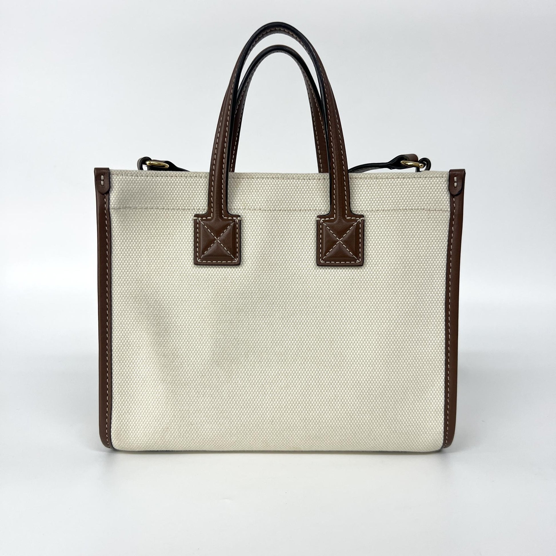 Burberry Freya Shopping Tote Canvas with Leather, Beige, Canvas, Tote Bag