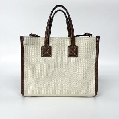 Burberry Freya Shopping Tote Canvas with Leather, Beige, Canvas, Tote Bag