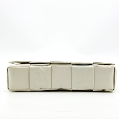 Bottega Veneta Brick Cassette Maxi Intrecciato Leather, White, Leather, Shoulder Bag