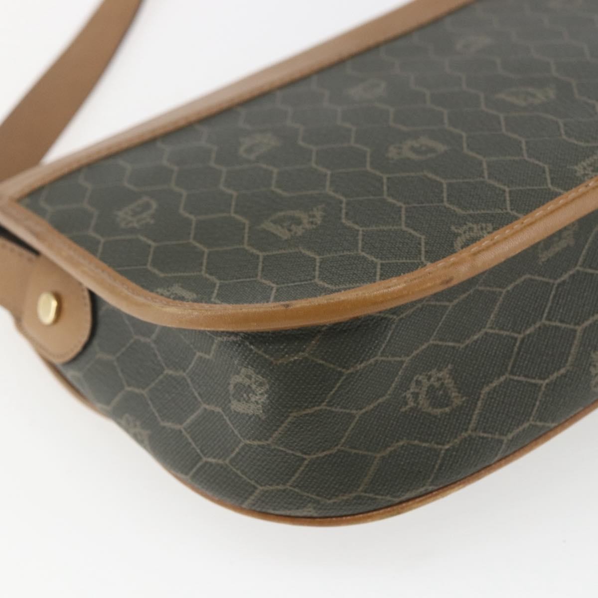 Christian Dior Vintage Honeycomb Flap Canvas and Leather, Khaki, Canvas, Shoulder Bag
