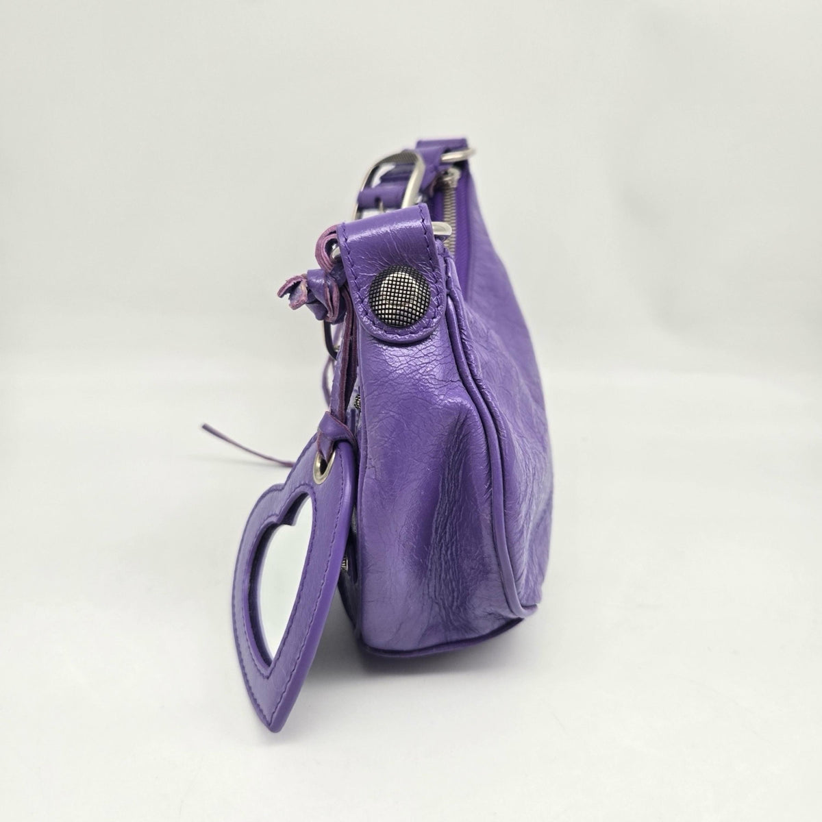 Balenciaga Le Cagole Giant Studs Leather, Purple, Leather, Shoulder Bag