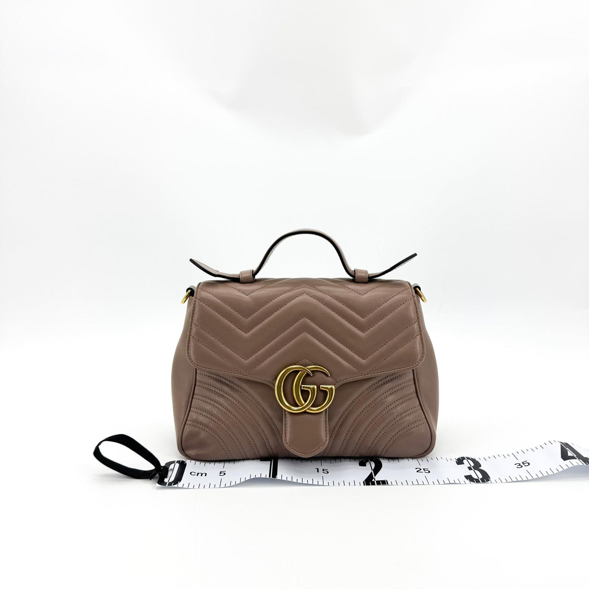 Gucci GG Marmont Top Handle Flap Matelasse Leather, Brown, Leather, Handbag