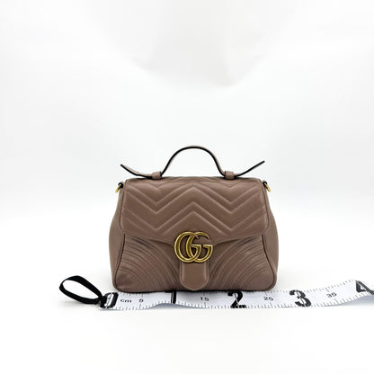 Gucci GG Marmont Top Handle Flap Matelasse Leather, Brown, Leather, Handbag