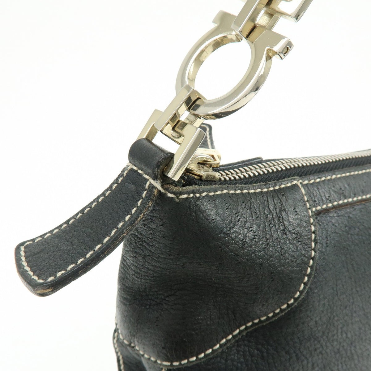 Salvatore Ferragamo Gancini Leather, Black, Leather, Crossbody Bag