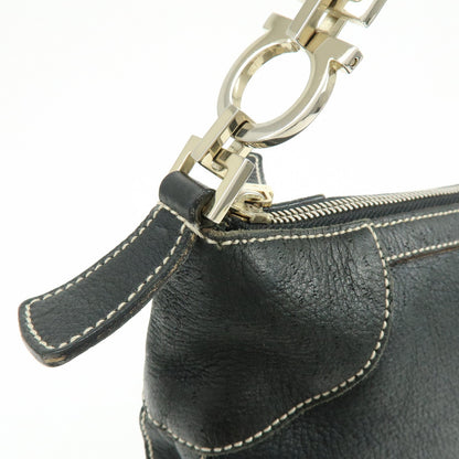 Salvatore Ferragamo Gancini Leather, Black, Leather, Crossbody Bag