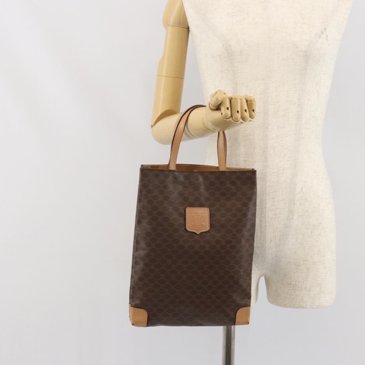 Celine Vintage Macadam Canvas and Leather, Brown, Canvas, Tote Bag