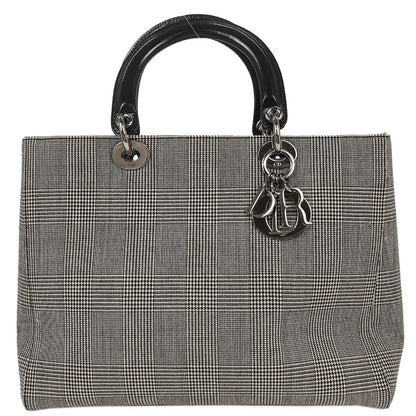 Christian Dior Vintage Lady Dior Houndstooth Canvas, Black, Canvas, Handbag