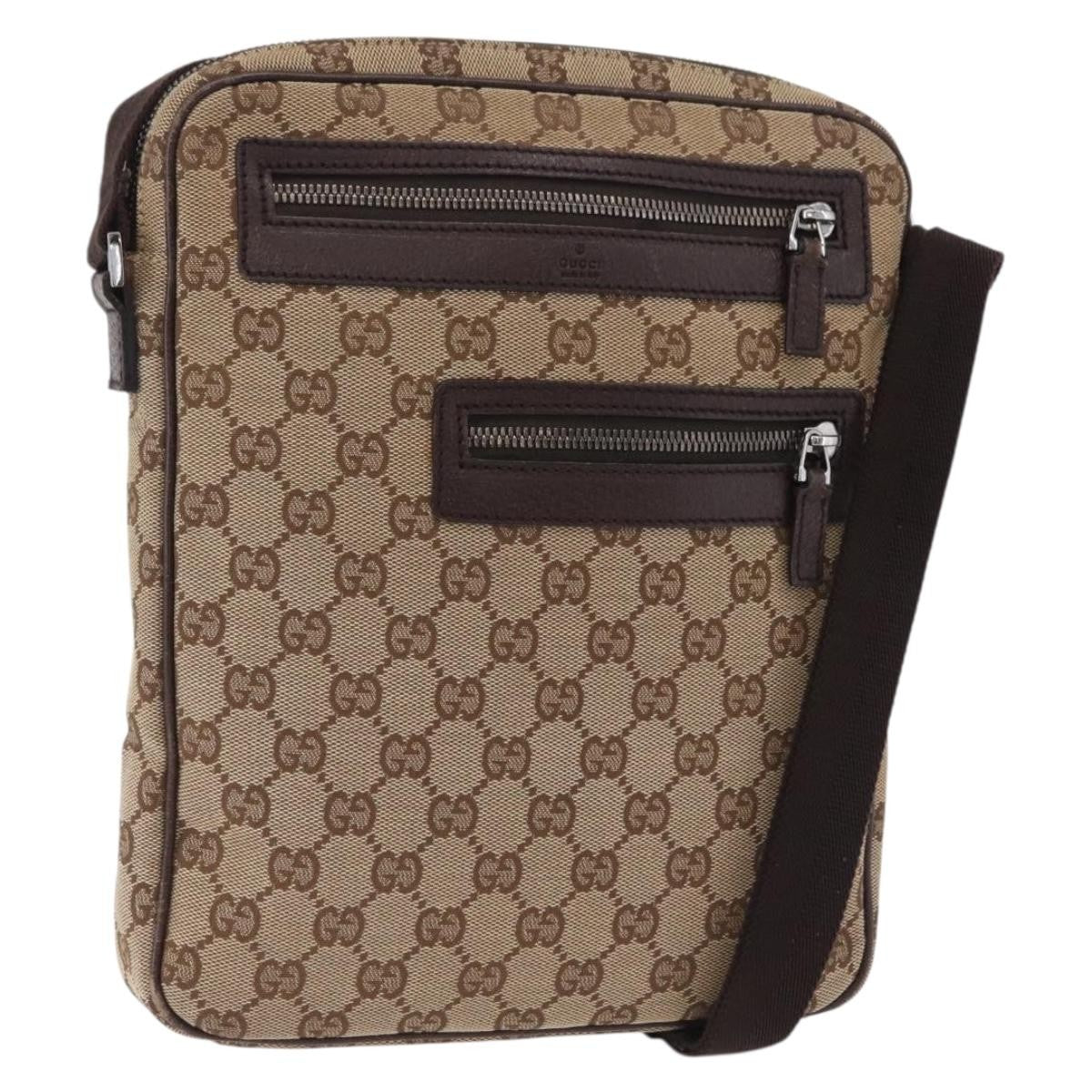 Gucci Double Front Pocket GG Canvas, Beige, Canvas, Crossbody Bag