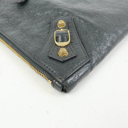 Balenciaga Zip Around Giant Studs Clutch Leather, Gray, Leather, Clutch