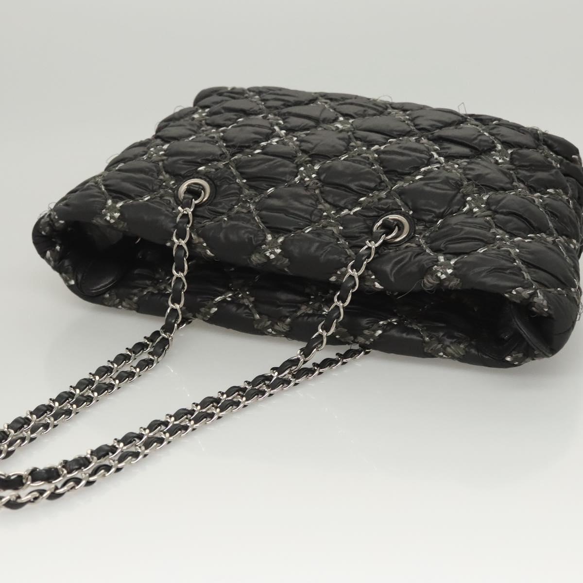 Chanel Tweed on Stitch Zip Tote Quilted Nylon, Black, Nylon, Shoulder Bag