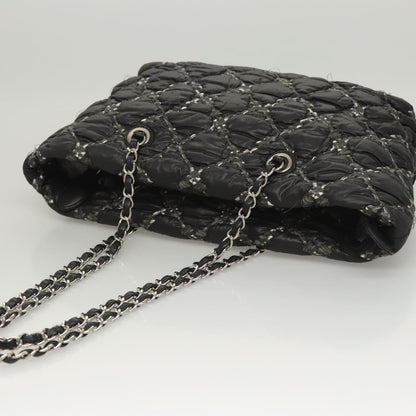 Chanel Tweed on Stitch Zip Tote Quilted Nylon, Black, Nylon, Shoulder Bag