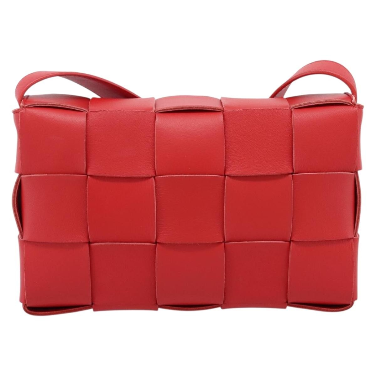 Bottega Veneta Cassette Maxi Intrecciato Leather, Red, Leather, Crossbody Bag