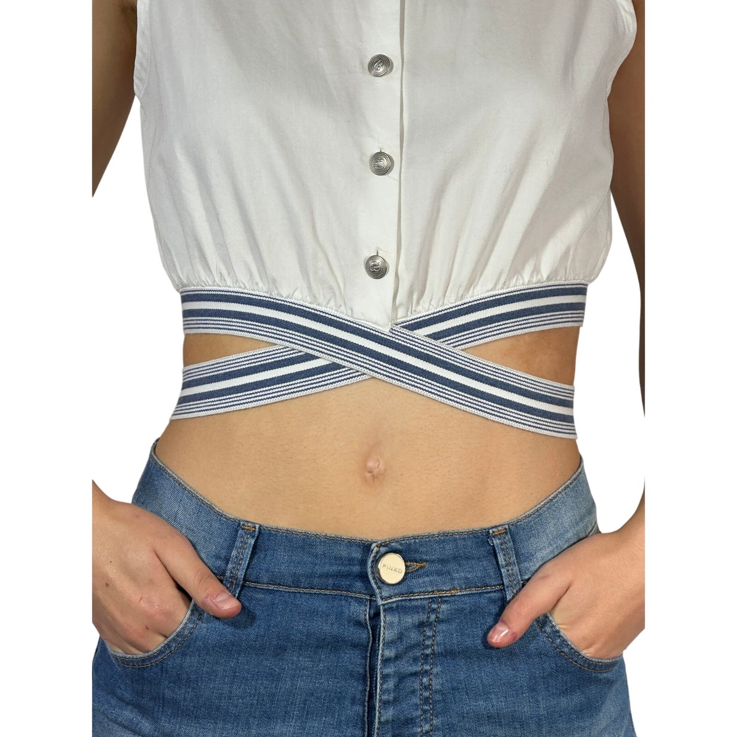 PIERRE BALMAN Button Down Cropped Shirt