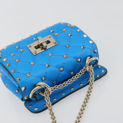 Valentino Garavani Rockstud Spike Flap Quilted Leather, Blue, Leather, Shoulder Bag
