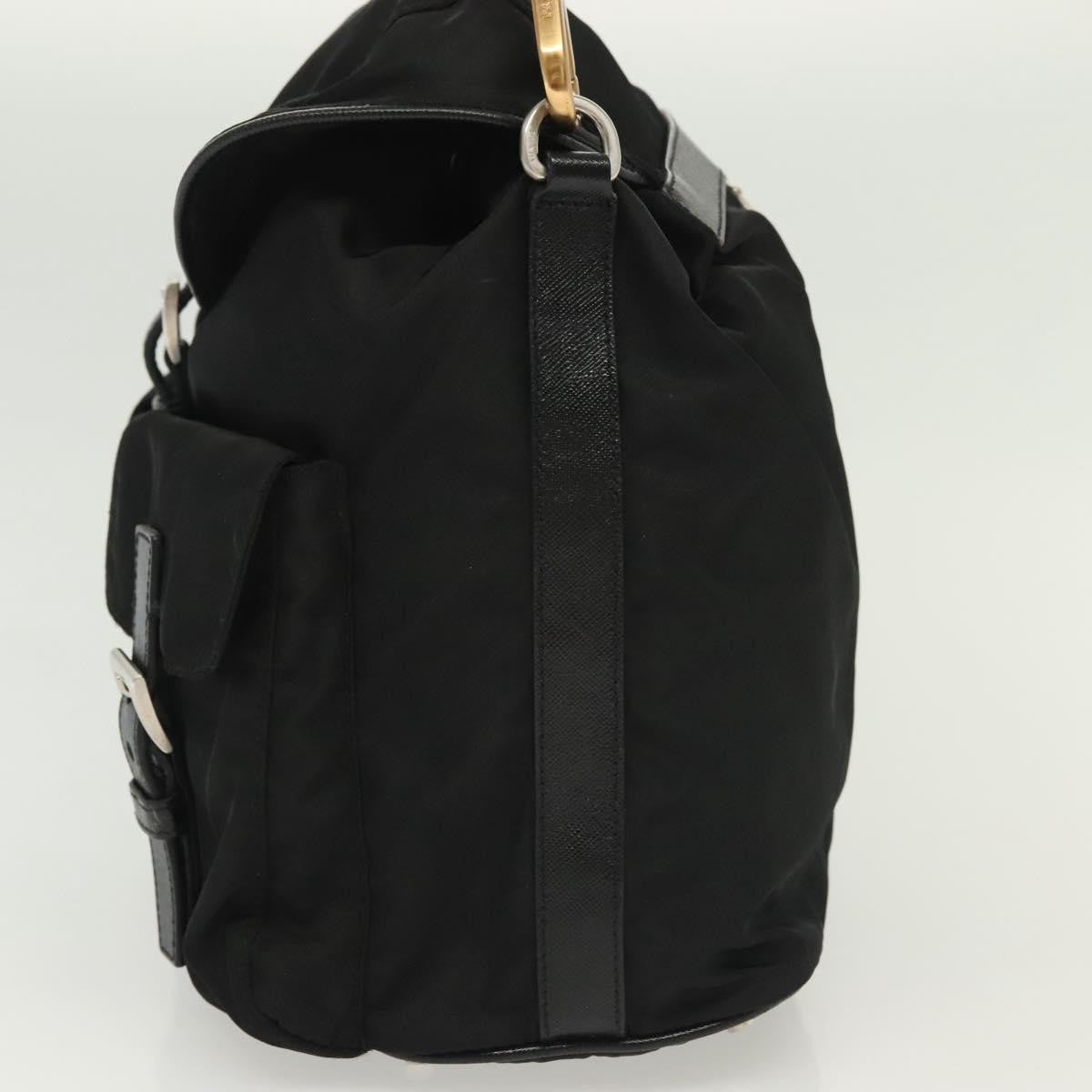 Prada Double Pocket Drawstring Tessuto, Black, Nylon, Shoulder Bag